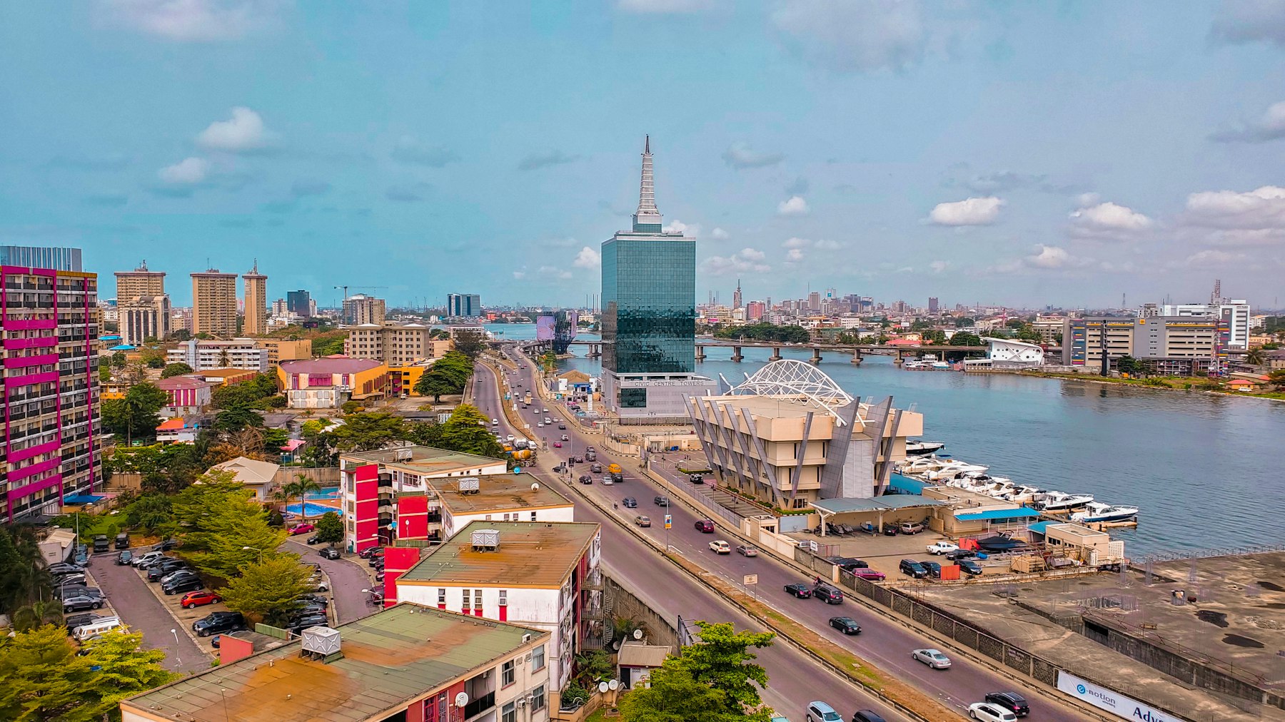Lagos Nigeria skyline at sunset